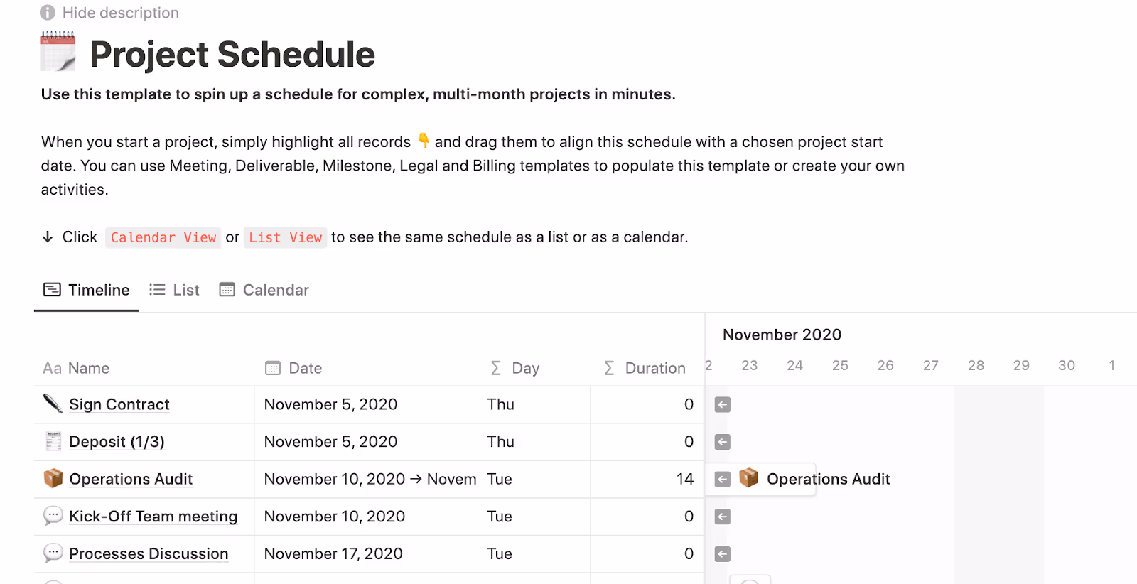 Project schedule