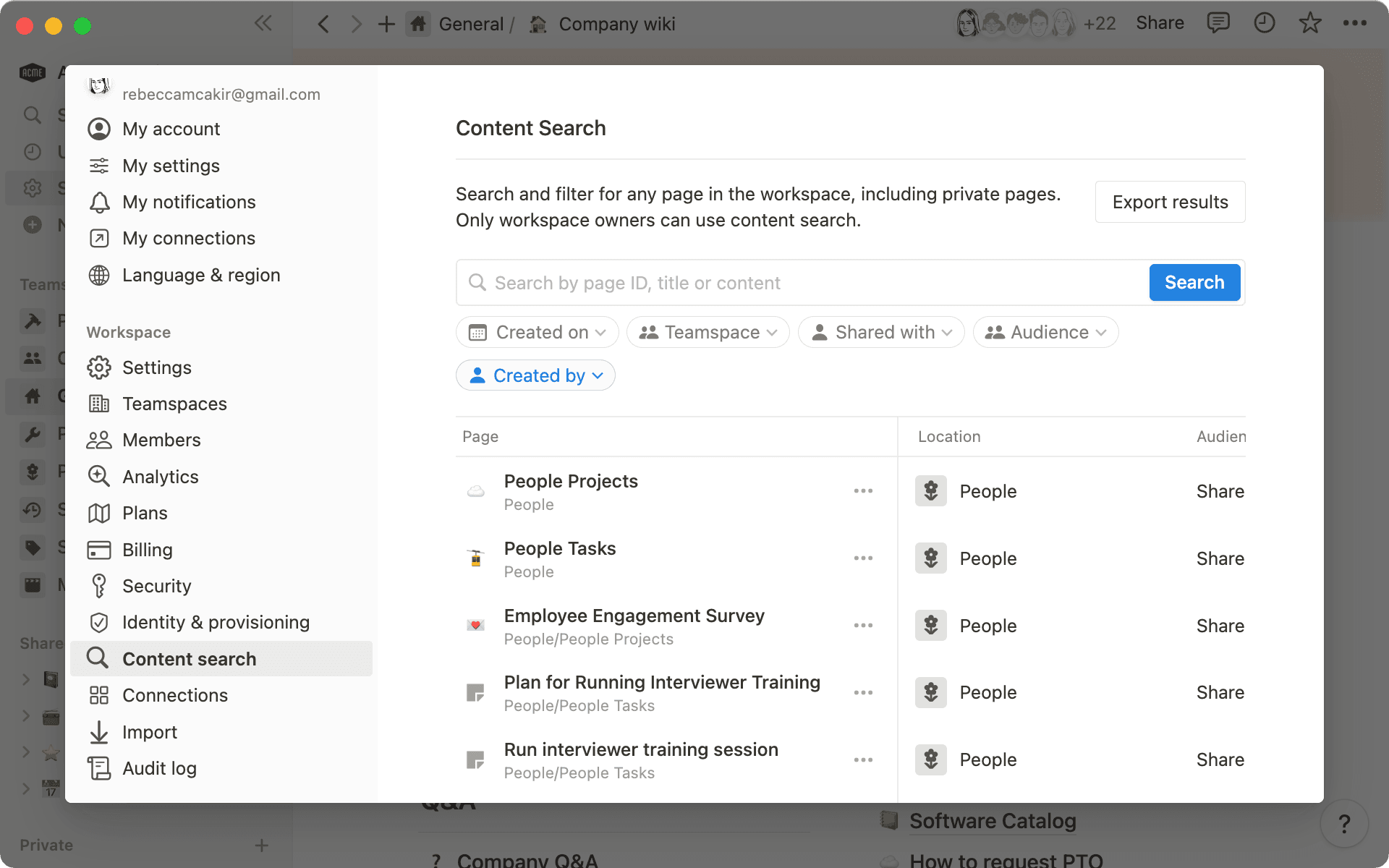 콘텐츠 검색 기능으로 워크스페이스에서 필요한 내용을 검색하세요.