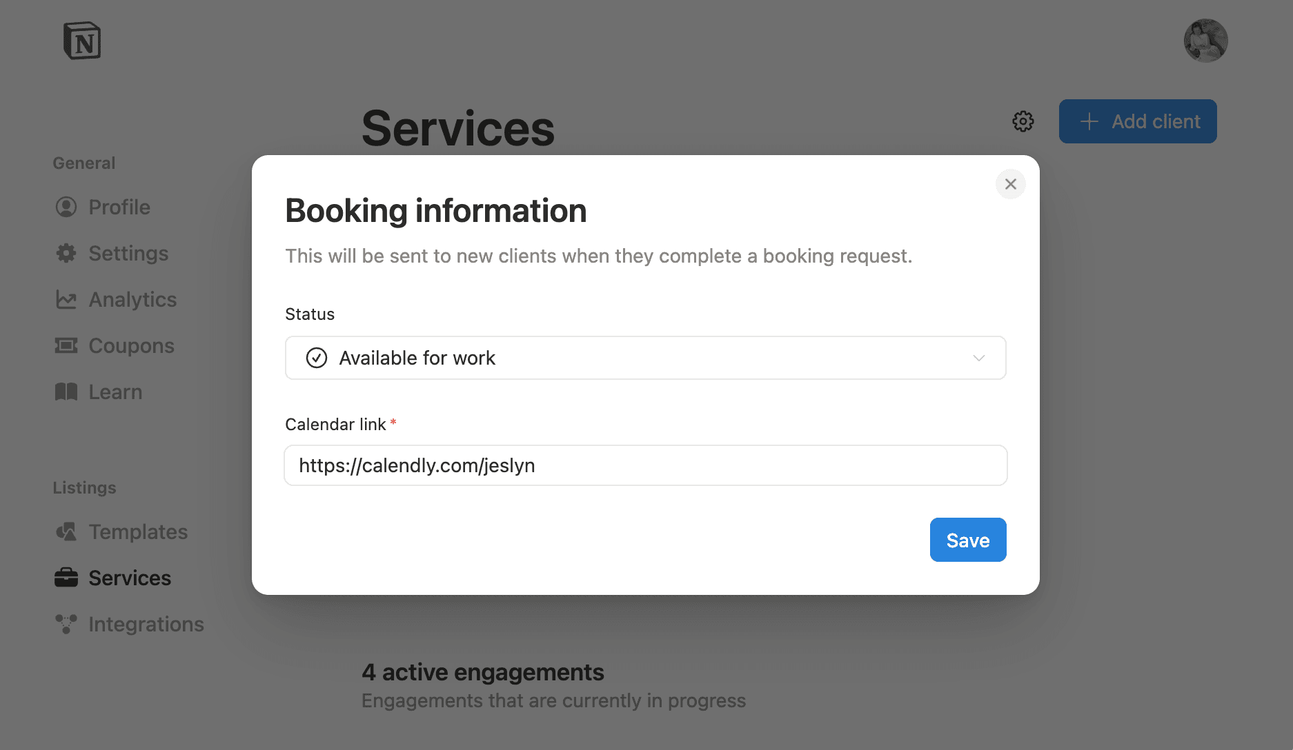hc: 예약 링크 마켓플레이스
