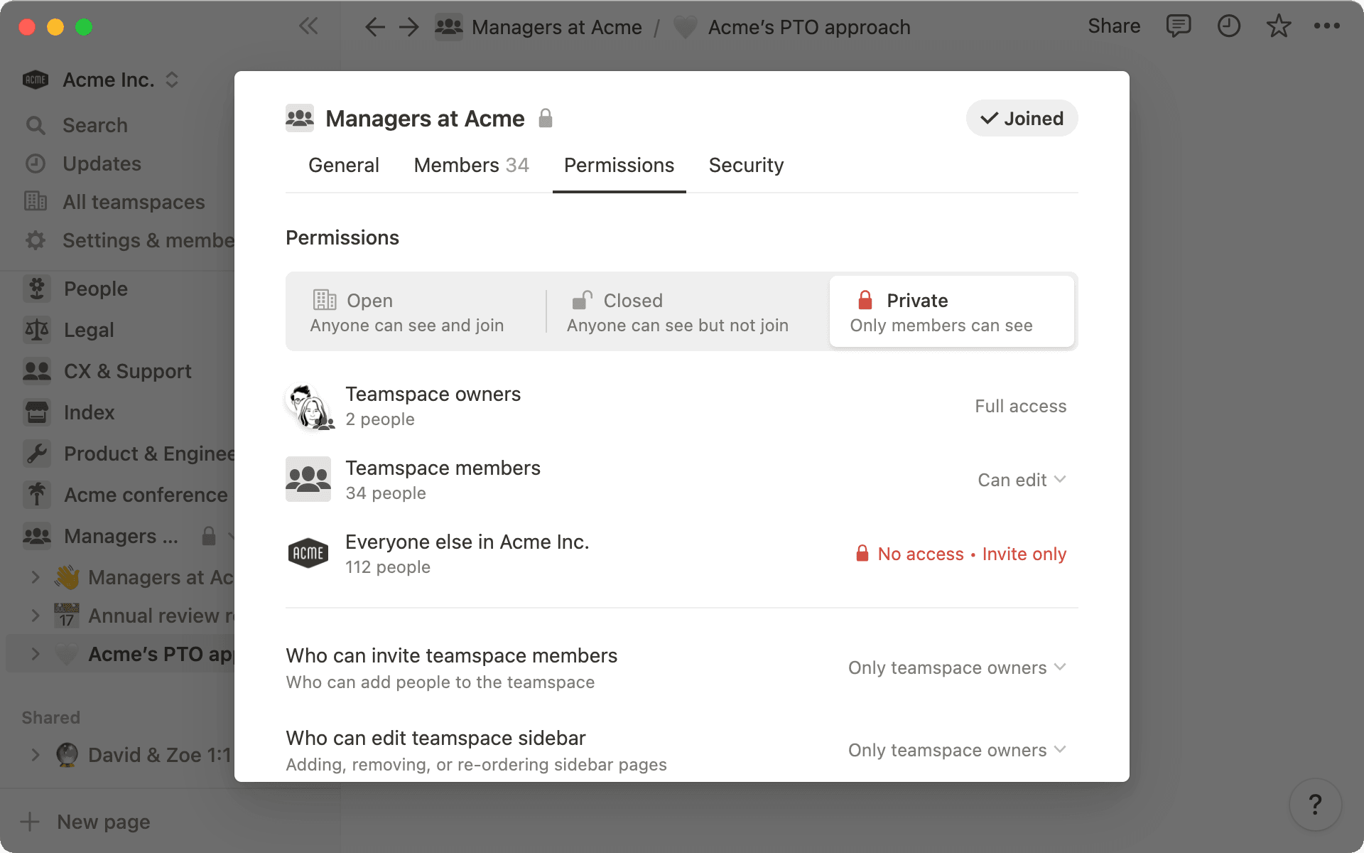 팀스페이스 권한 설정을 통해 누가 콘텐츠에 액세스할 수 있는지 지정하세요.