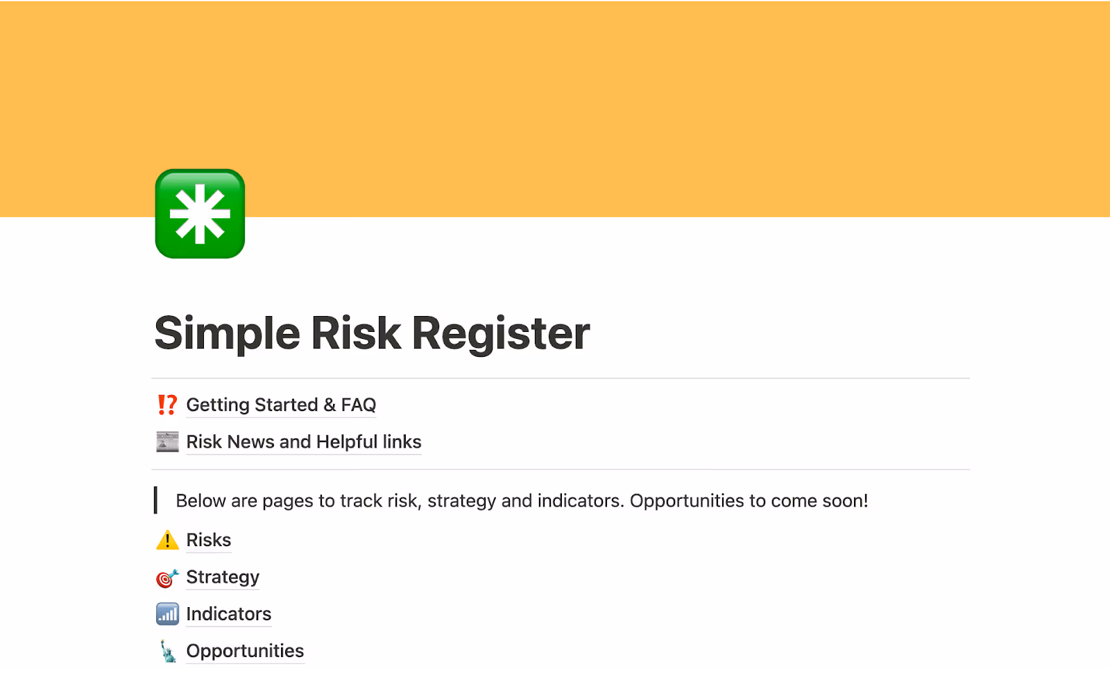 Simple risk register