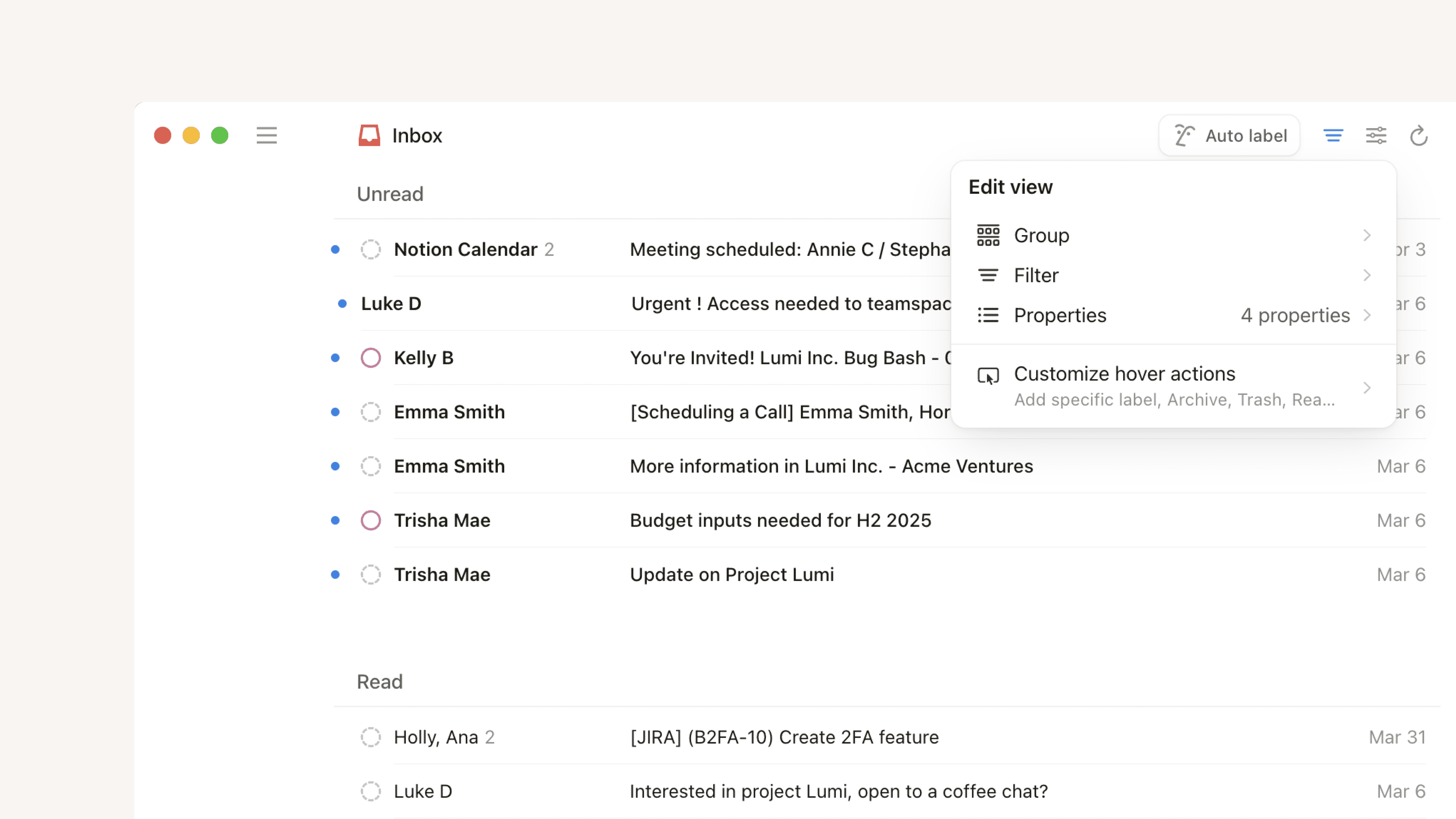 도움말: 메일 보기 및 그룹 히어로