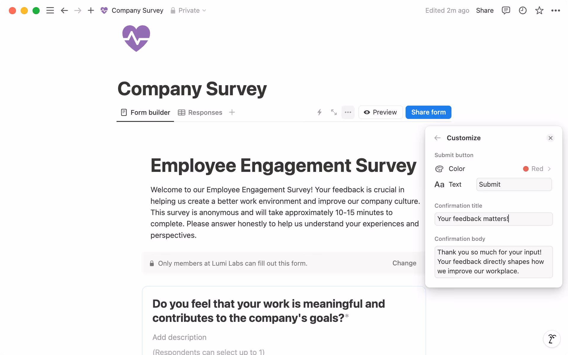 제출 버튼과 메시지를 사용자 지정하여 더욱 맞춤화된 느낌 더하기