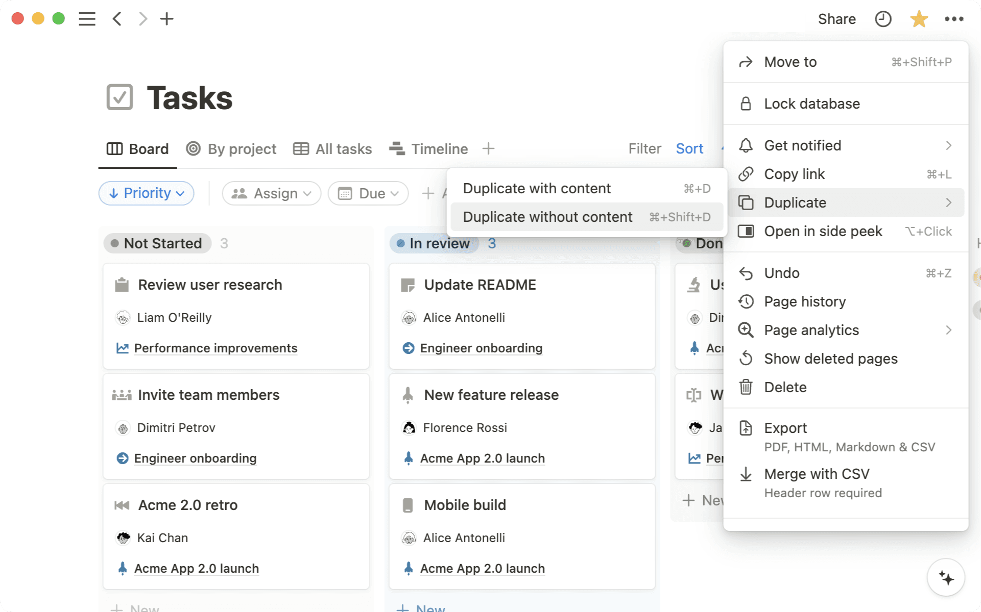 콘텐츠 없이 데이터베이스 복제
