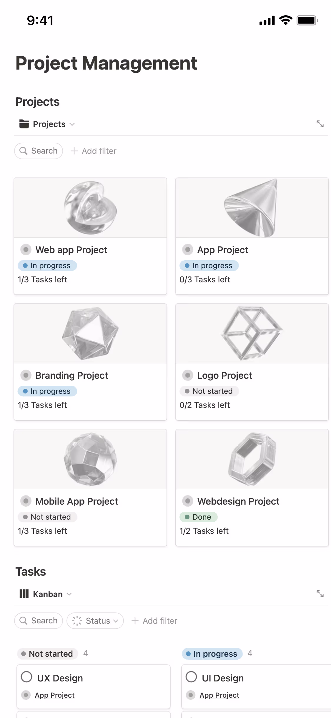 Notion 모바일 앱의 스크린샷